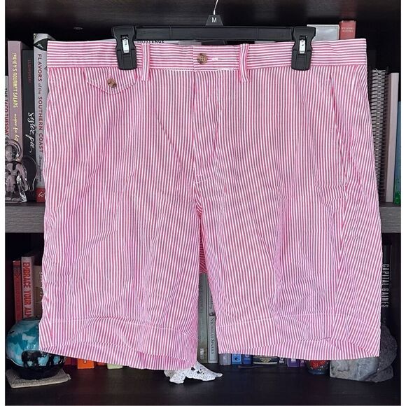 🐿️ Polo Ralph Lauren Stretch Straight Fit Pink & White Seersucker Stripe Size 34 - Picture 6 of 6